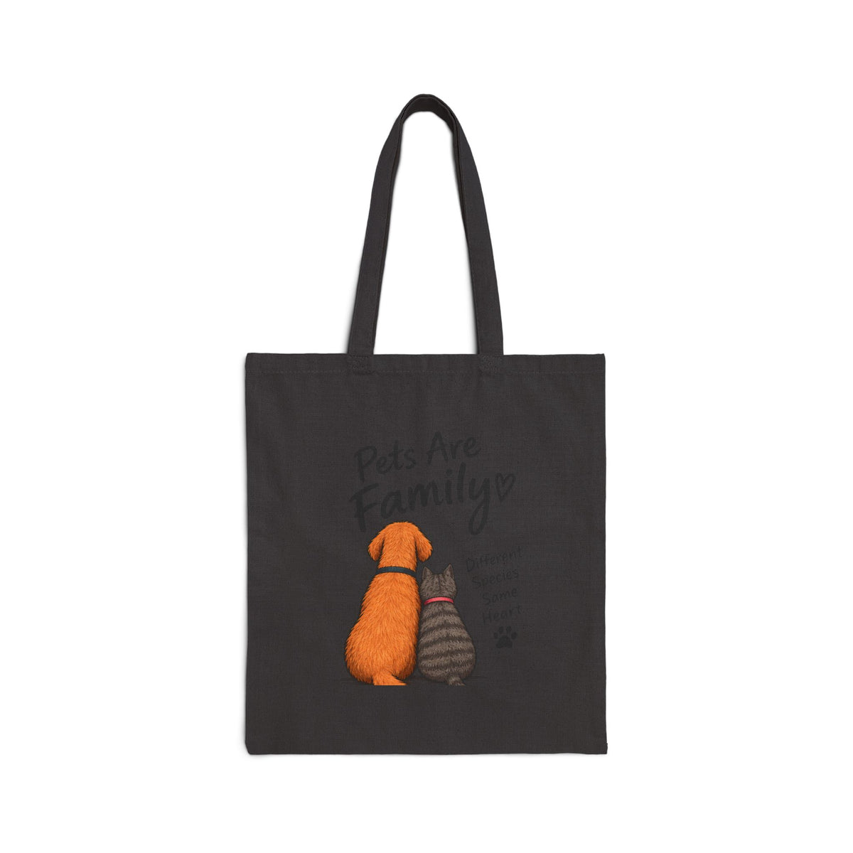 Canvas Tote Bag — "Pets Are Family" Dog & Cat Illustration, Animal Lover Reusable Market Tote