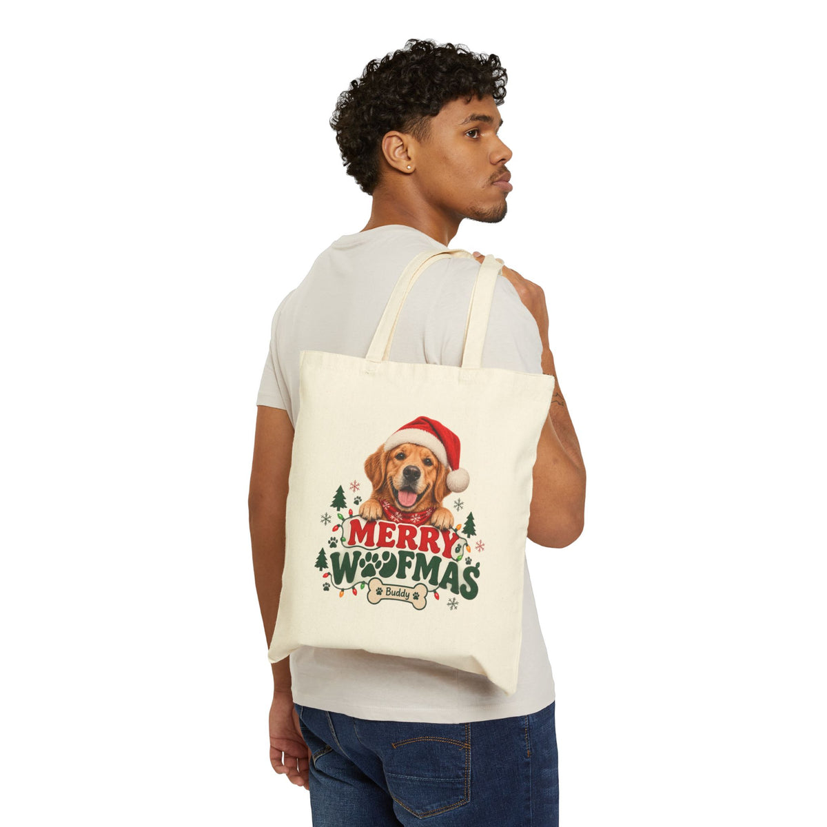 Canvas Tote - "Merry Woofmas" Christmas Dog Tote Bag