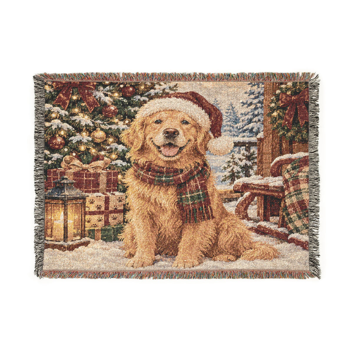 Christmas Golden Retriever Woven Blanket - Holiday Dog Throw