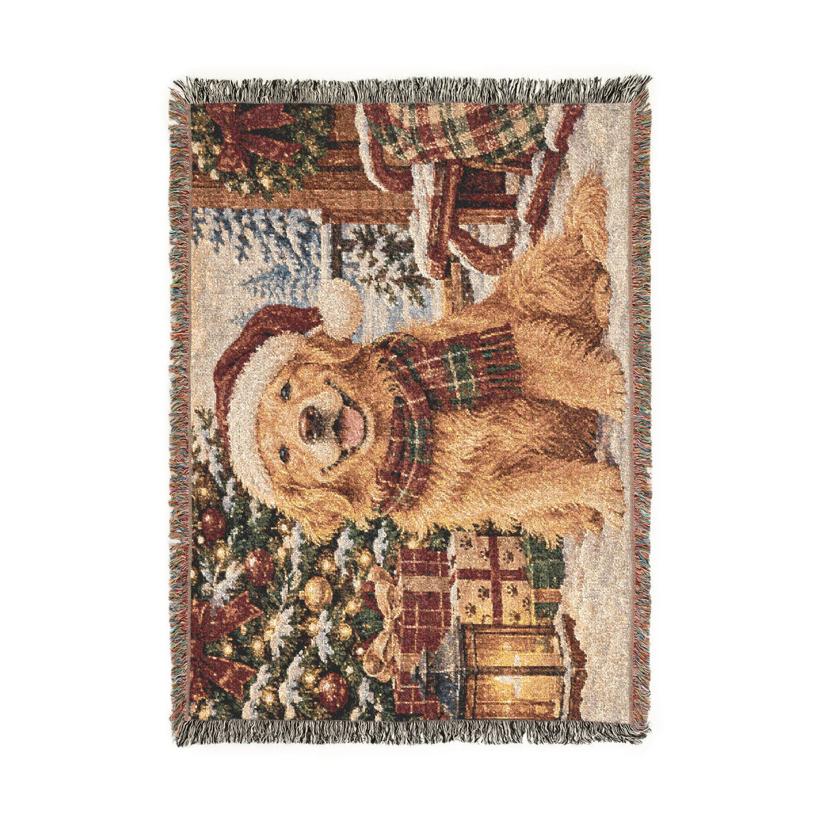 Christmas Golden Retriever Woven Blanket - Holiday Dog Throw