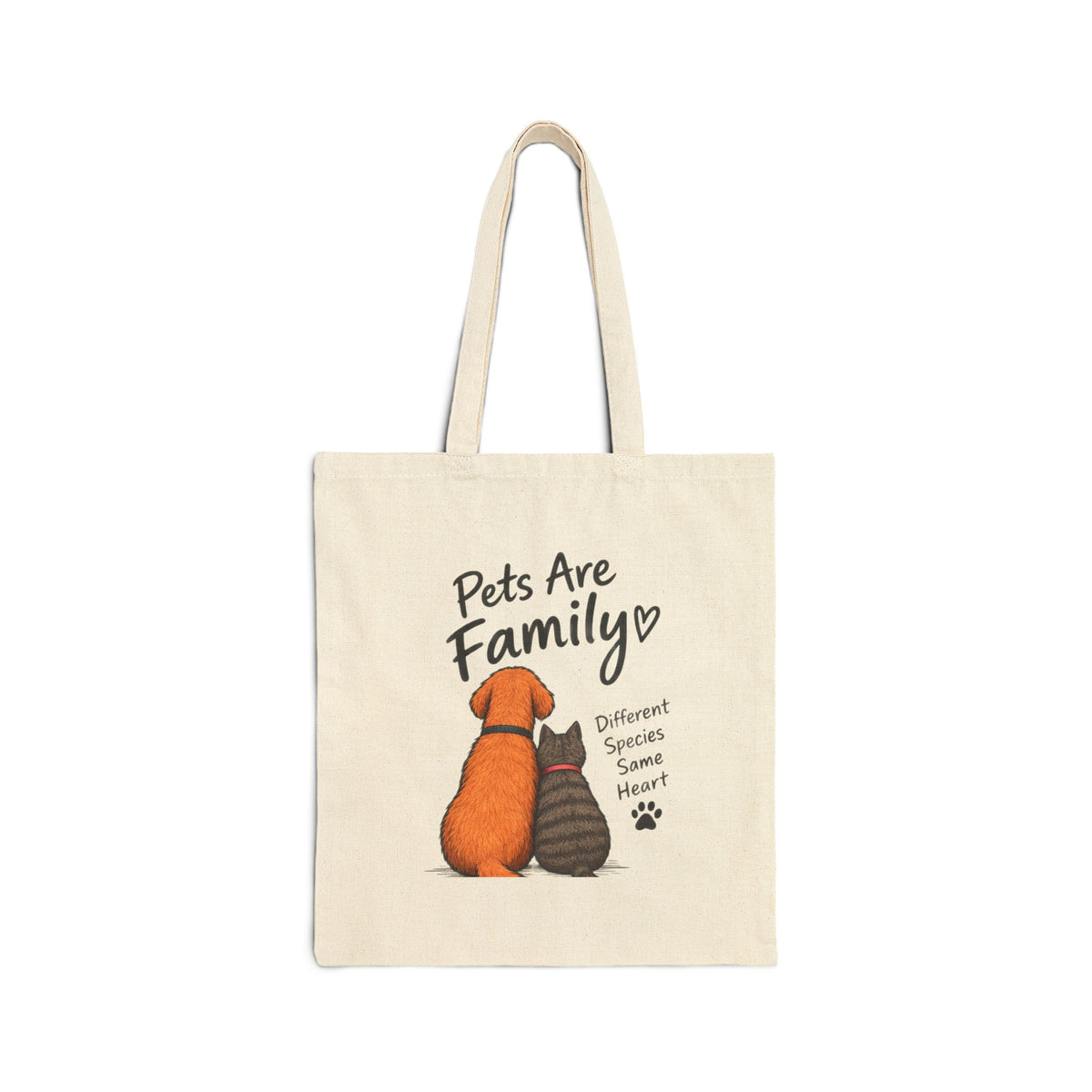Canvas Tote Bag — "Pets Are Family" Dog & Cat Illustration, Animal Lover Reusable Market Tote