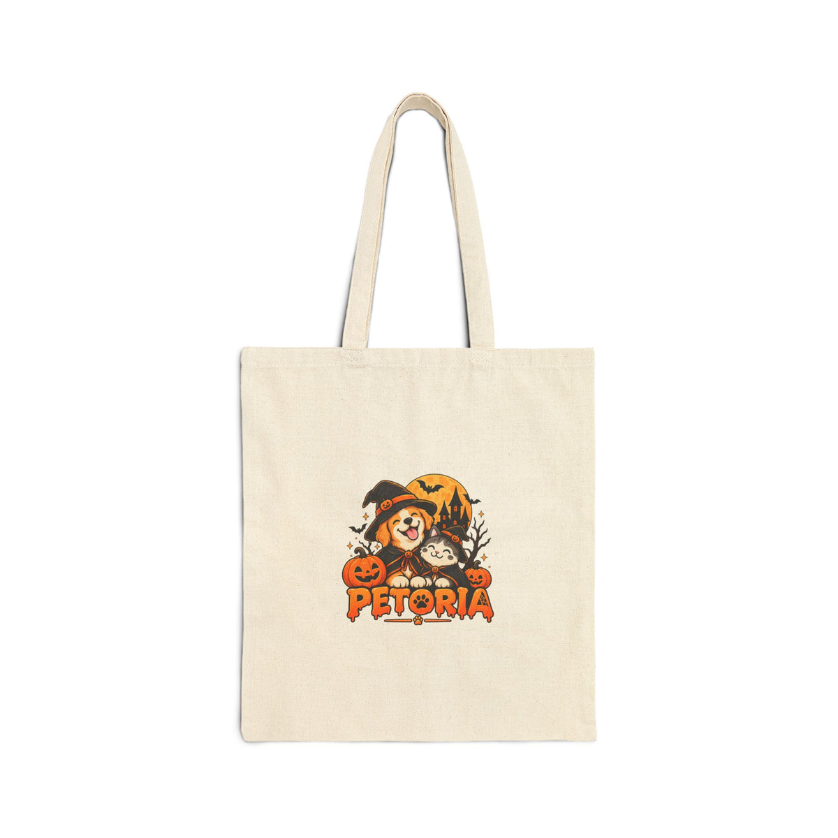 Halloween Petoria Canvas Tote Bag — Cute Dog in Witch Hat Pumpkin Design