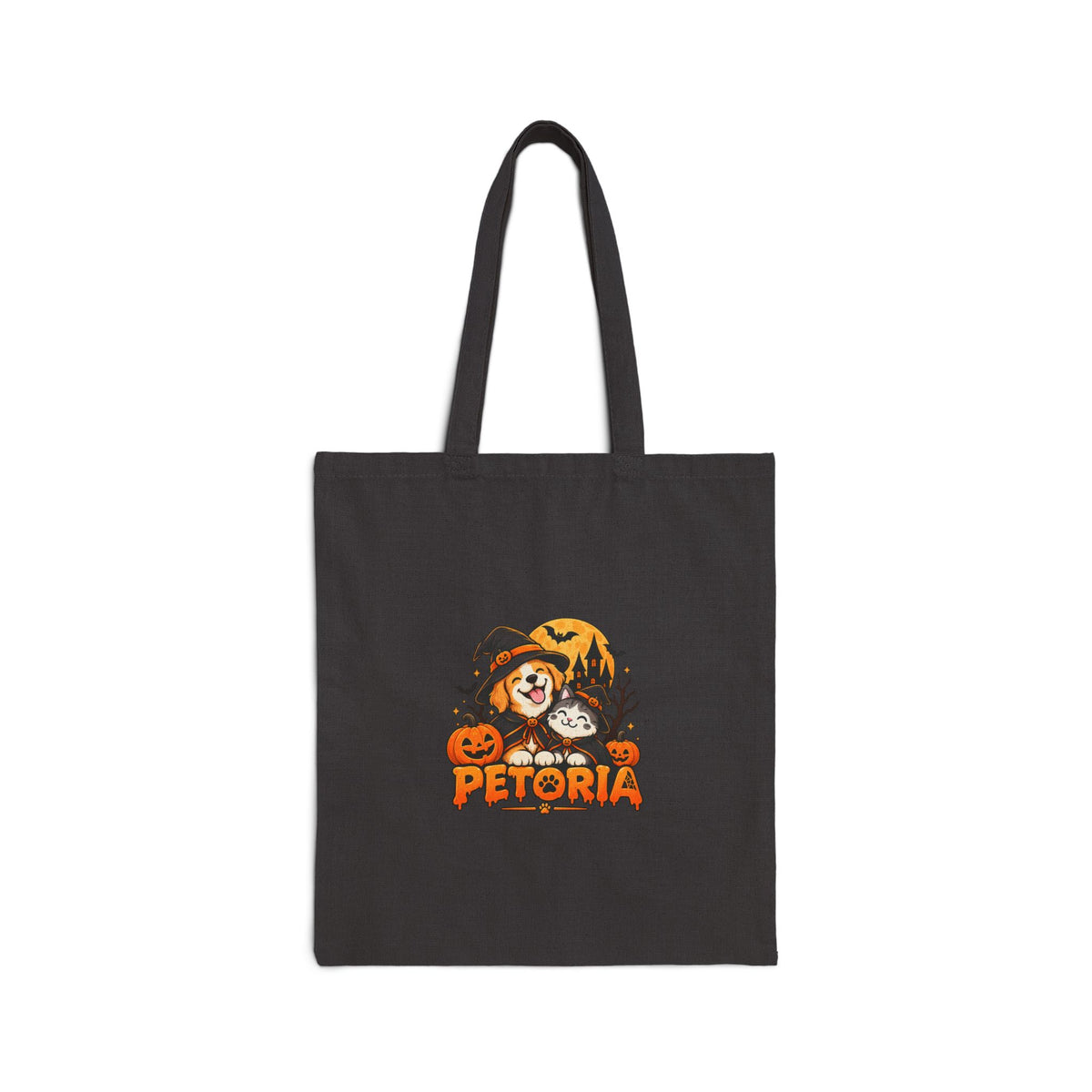 Halloween Petoria Canvas Tote Bag — Cute Dog in Witch Hat Pumpkin Design